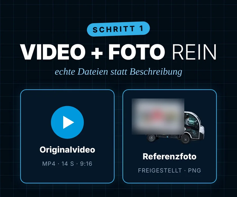 Schritt 1 aus meinem Video: links das Ausgangsvideo als MP4-Datei, rechts das freigestellte Referenzfoto des neuen Fahrzeugs